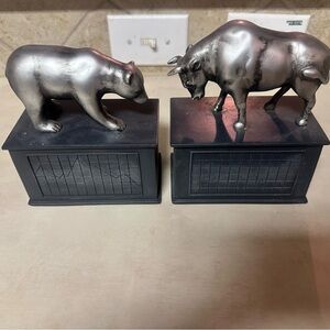 Silver Bull and Bear Bookends